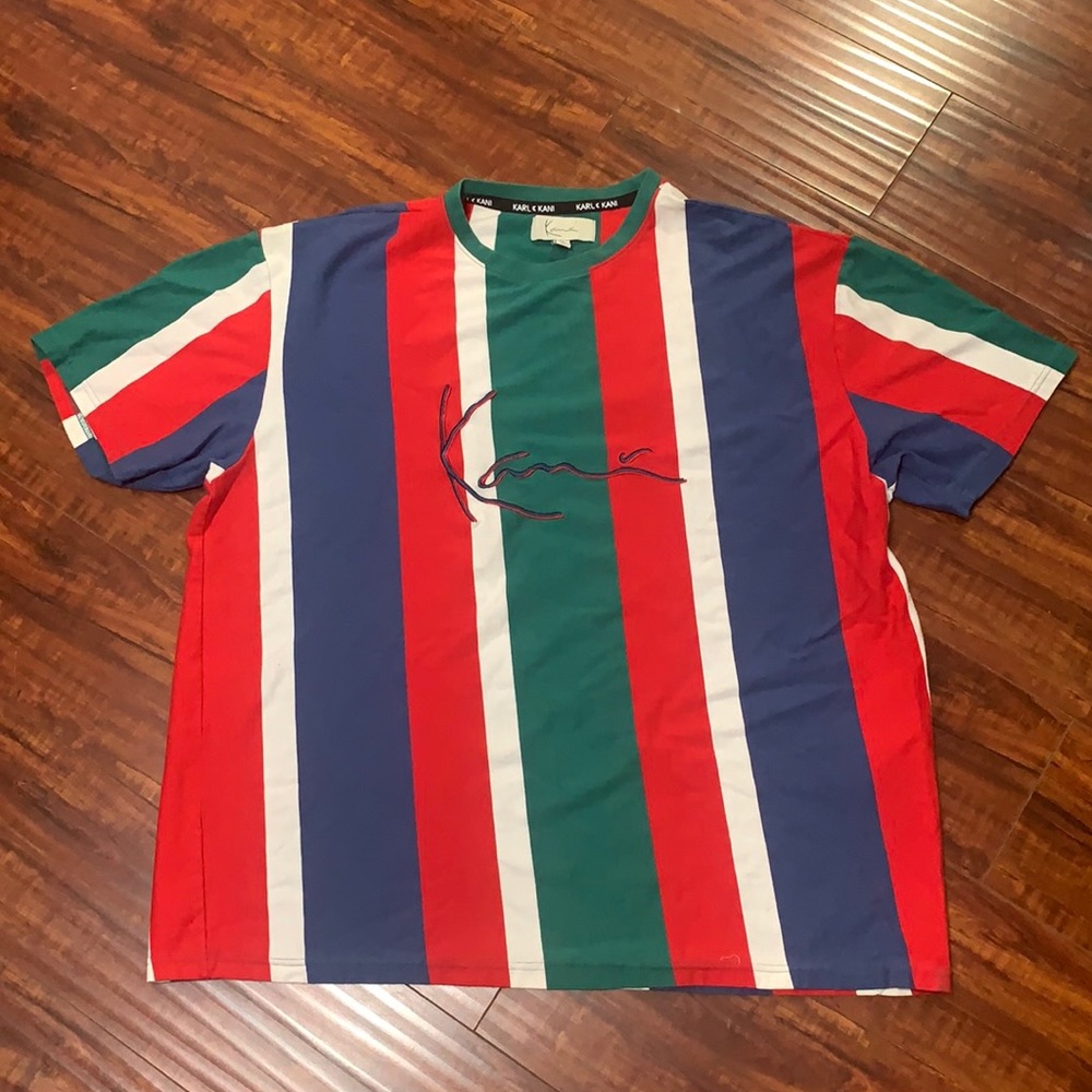 Vintage Karl Kani Embroidery Stripe T-Shirt Size XL